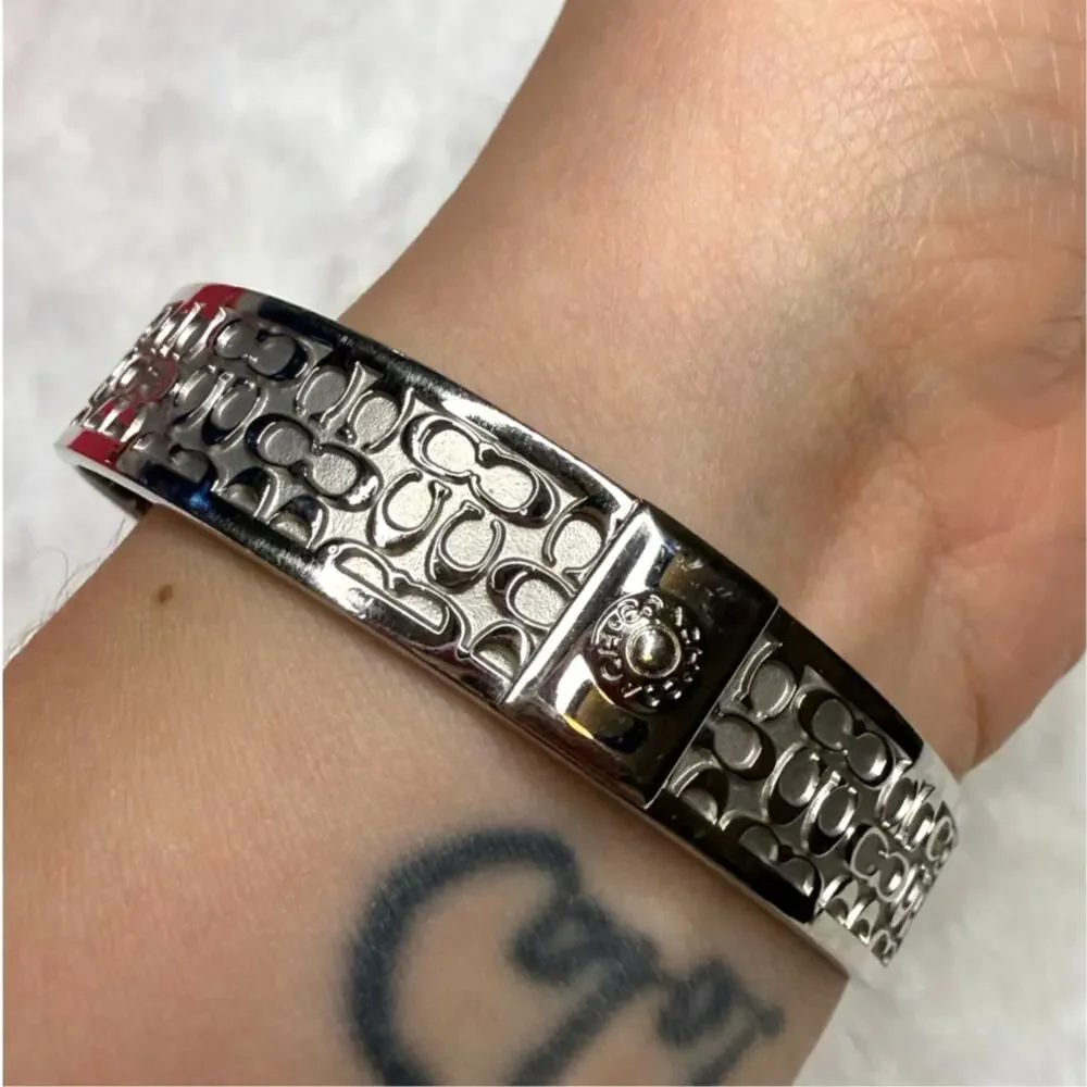 COACH Silver-Tone Quilted C Bangle Bracelet - Picture 2 of 7